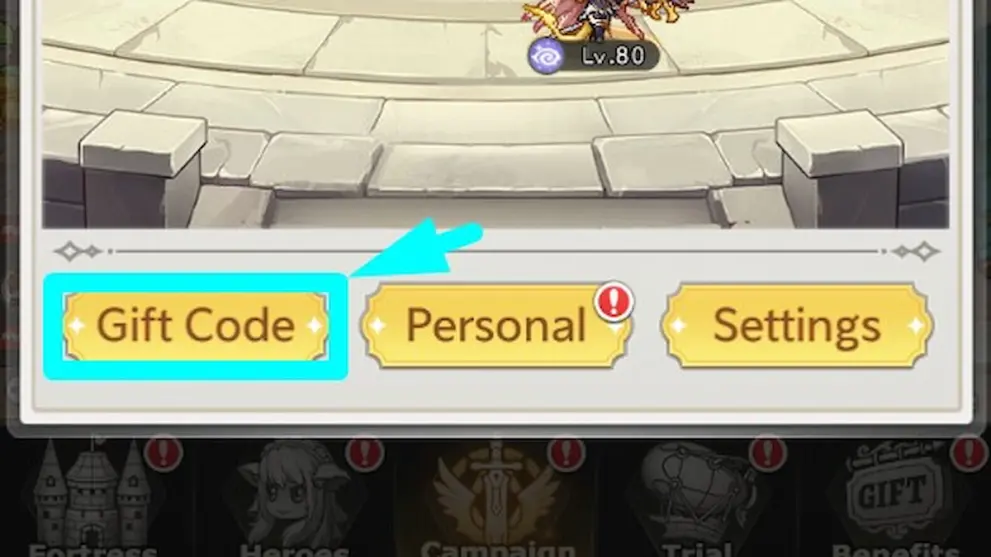 Codes redemption menu in Zero to Hero Pixel Saga