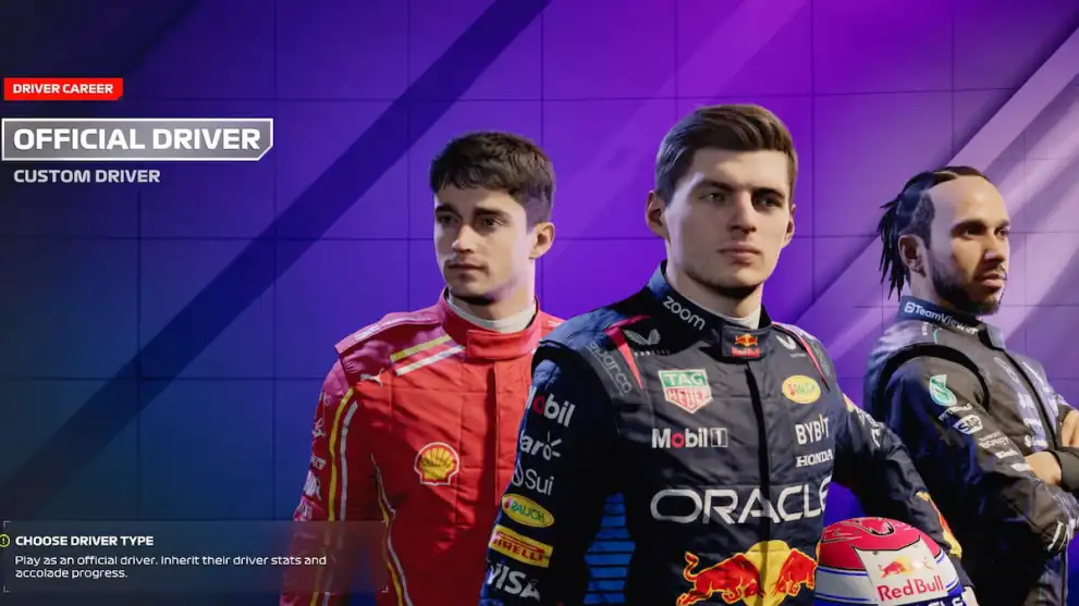 Career mode selection menu in F1 24