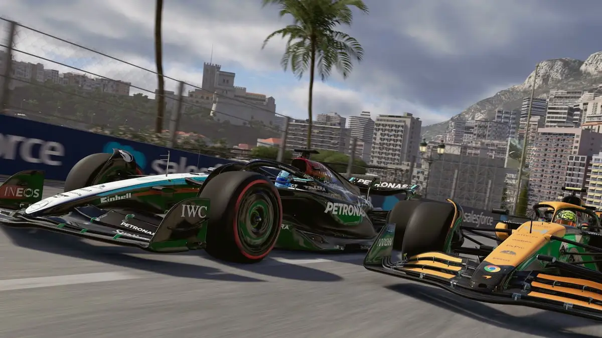 Two cars racing in Monaco in F1 24