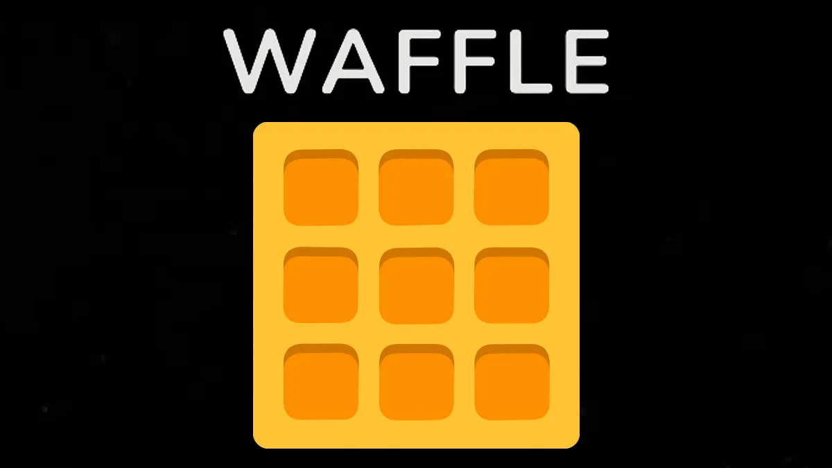 Waffle Game Text and Icon on black background